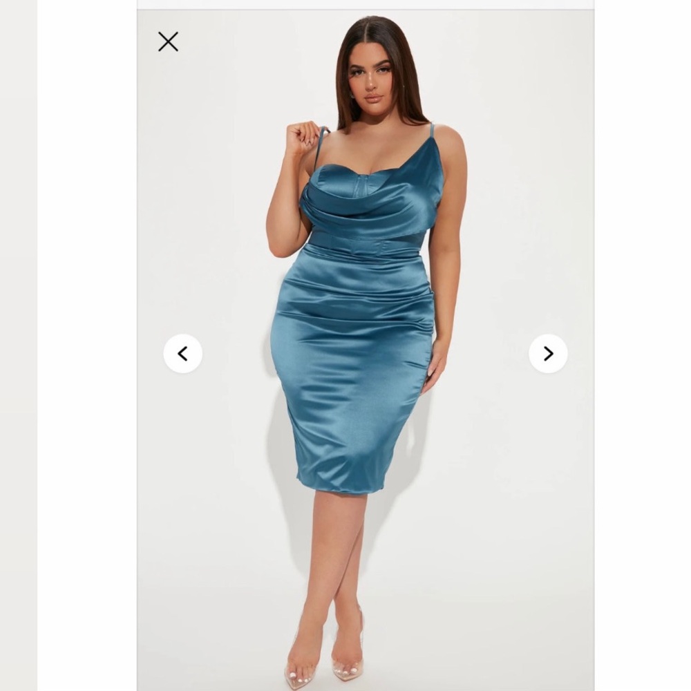 Fashion Nova Teal One Shoulder Dress